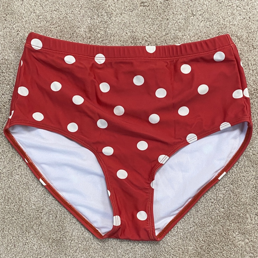 Red Polka Dot High-Waisted Bikini Bottom